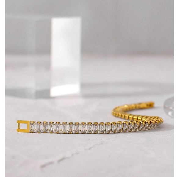 New 18K Gold Plated Baguette Diamond Bracelet - Picture 3 of 5